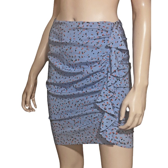 Veronica Beard Spencer Ruffled Skirt Floral Print Sky Blue Multi Mini Length - Picture 4 of 15